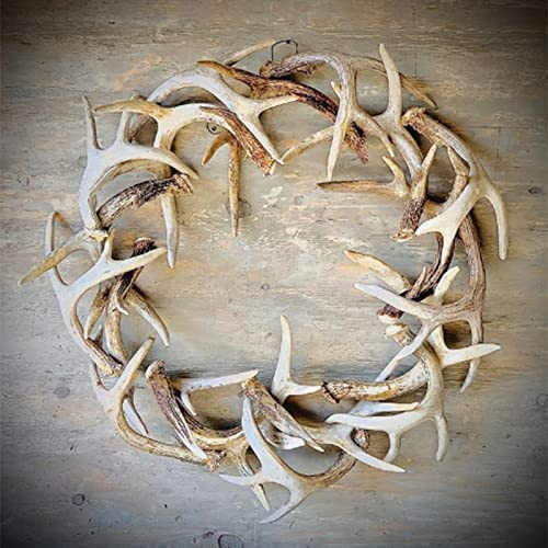 MISNODE Artificial Antler Wreath, 7.8 Handmade Rustic Farmhouse Antlers Wreath Staghorn Garland, Window Front Door Wall Hanging Gift Xmas Decor, White