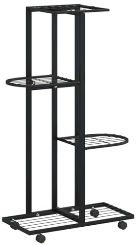 vidaXL Fioriera a 4 Piani con Ruote 44x23x80 cm Ferro Nero