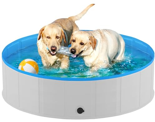 Niubya Foldable Dog Pool, Collapsible Hard Plastic Dog Swimming Pool, Portable Bath Tub for Pets Dogs and Cats, Pet Wading Pool for Indoor and Outdoor, 48 x 12 Inches
