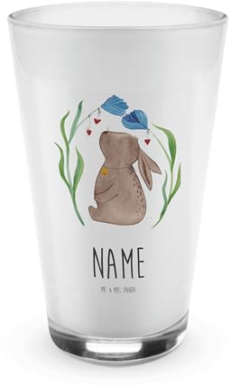 Mr. & Mrs. Panda Personalisiertes Glas Hase Blume - Personalisierte Geschenke, Schnapsglas Mit Namen, Spruch Und, Geburtstag, Likörglas Gravur, Taufe, Geburt, Kaninchen, Ostern, Weinglas, Cocktailglas
