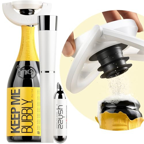 zzysh® Système de conservation du vin mousseux | Économiseur de vin en verre de qualité supérieure avec capsule de gaz argon/CO2 pur | Gardien pétillant et bouchon de vin mousseux étanche, bouchon de