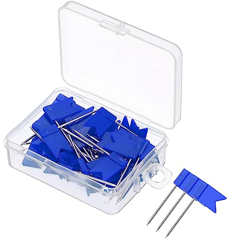 PATIKIL 50 Stück Stecknadeln mit Kopf Groß, 25mm Nähnadeln Pins mit Flach Schaltfläche Kopf für Nähen Schmuck Basteln Dekoration, Blau
