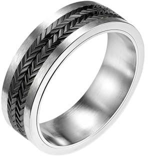 Dsnyu Anxiety Ring Men, Black Ringe Weizenformspinner Herren Schmuck 7mm Breit Edelstahl Größe 57 (18.1) Komfort Fit mit Box