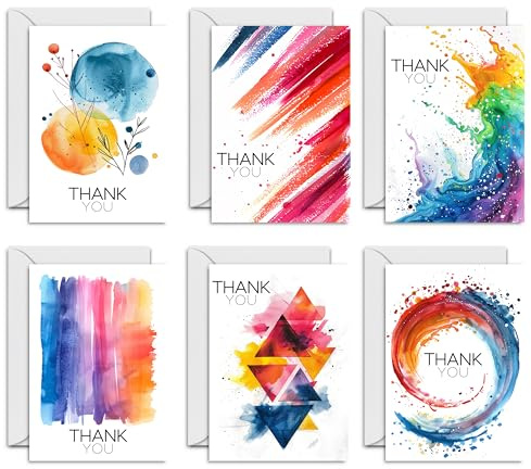 giftzie Dankeskarten Multipack – Pinselstrich-Karten im abstrakten Stil – 24 Stück Dankeskarten und Umschläge für Lehrer, Wertschätzung, Kindergeburtstag, Hochzeit, A6, Dankeskarten, Box