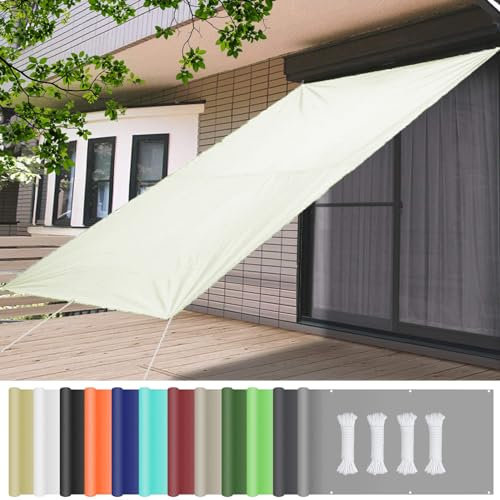 Vela Ombreggiante Tenda a Vela 4 x 5 m Impermeabile, Rettangolare Panno Ombreggiante con Occhielli Protezione Raggi UV 98% per Esterno, Giardino e Terrazza, Avorio