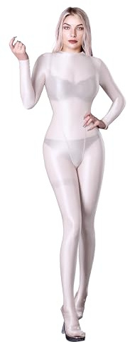 SOFSOT Ultra Sheer hel kroppsdräkt för kvinnor långärmad glänsande overaller en del glansig catsuit nylon helkropp trikåer