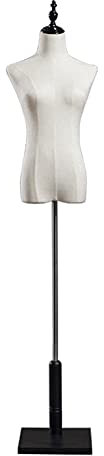 OZSSLJJ Schneiderpuppe Torso Höhe verstellbar Frau Schneiderpuppe, Flachs Bezug Puppe, Schaufensterregal mit Holz(Black,Medium)