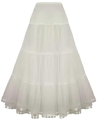 Alunsito Women's Ankle Length Petticoat Bridal Wedding Slip Hoopless Crinoline Underskirt Off White S/M