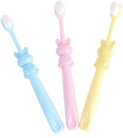 COLLBATH 3stücke Teiliges Kinderzahnbürsten Mit Ultraweichen Borsten Manuelle Babyzahnbürste Für Jahre Cartoon-design Hase in Gelb Blau Sanfte Reinigung Und Zungenreiniger