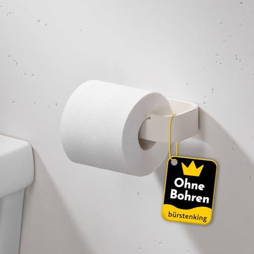 Bürstenking Toilettenpapierhalter ohne Bohren – moderner Klopapierhalter zum Kleben – Selbstklebende Toilettenpapierhalter – WC Rollenhalter mit 3M Kleber – Beige/Cremeweiß – Links