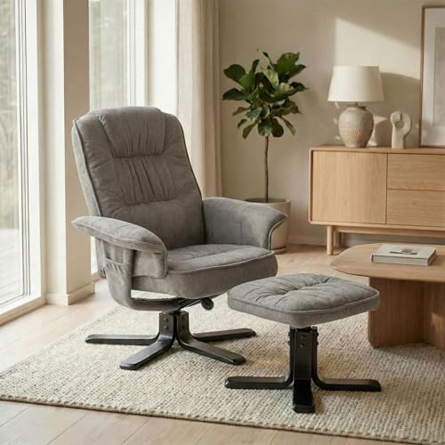 IDIMEX Relaxsessel Charly mit Hocker drehbar neigungsverstellbar grau [Max. Belastbarkeit 100 kg] für Wohnzimmer, TV-Sessel Fernsehsessel mit Liegefunktion Polstersessel und Hocker