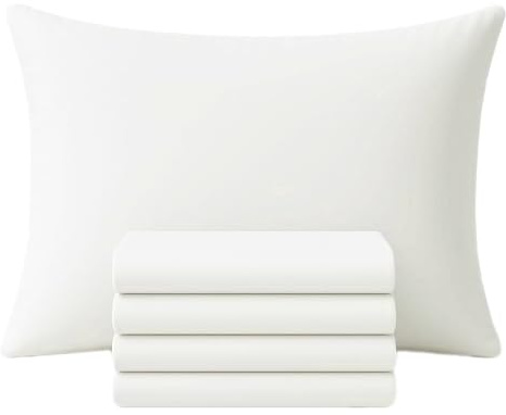 DRAPES & DECOR Pillow Cases 4 Pack- 100% Cotton Housewife Pillowcases with Envelope Closure-Shrinkage & Fade Resistant Luxury Pillow Case 200 Thread Count- Standard Size 50x75 cm (White)