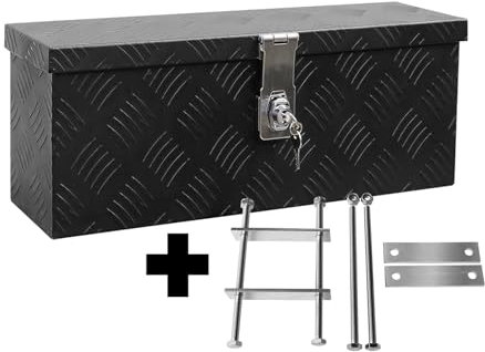Truckbox DB015 Schwarz + inkl. Montagesatz MON2012 Deichselbox, Werkzeugbox, Alu Riffelblech, Alubox, Staukasten, Anhängerkiste - ca. 13 Liter, Edelstahlhaus GmbH