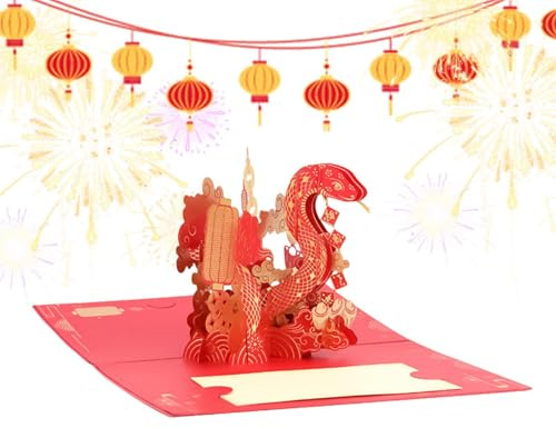 Chinesische Neujahrsgrußkarten 2025, Pop-Up-Grußkarten mit Umschlag, Neujahrsgrußkarte für Silvester