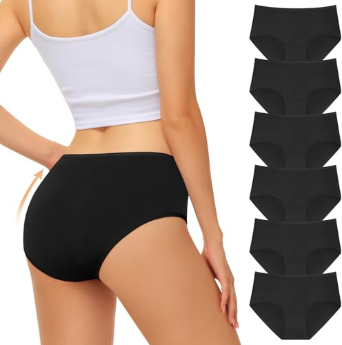 FALARY Culotte Femme Noir Coton Taille Moyenne Slip Stretch Culotte Panties sous-vêtements Femme Pack de 6 Confortables et Doux（M/40 EU, Noir）