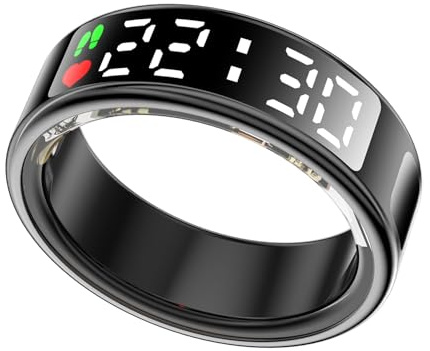 LONGLU Anello intelligente per donne e uomini con display a LED, fitness tracker con frequenza cardiaca/ossigeno nel sangue/sonno/sport/5 ATM, impermeabile, per iPhone e Android (argento, 10)