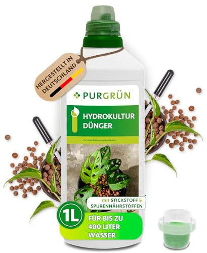 Purgrün® Hydrokultur-Dünger 1 Liter – Schnell wirksame mineralische Rezeptur – Premium-Flüssigdünger mit Spurennährstoffen – NPK 7+3+6 – Stärkt die Widerstandskraft – Für gesundes Wachstum