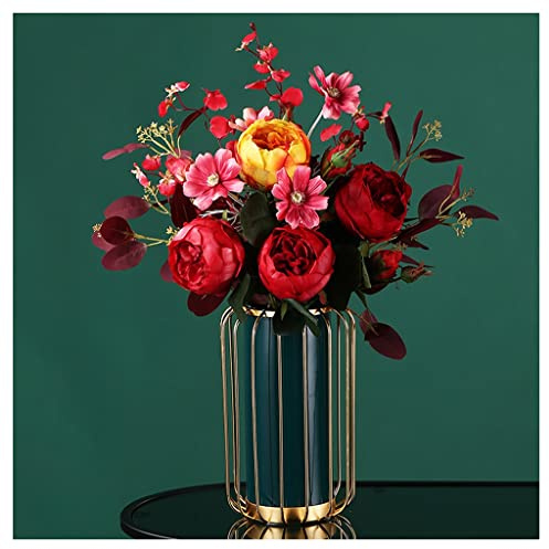 Bouquet de fleurs artificielles dans un vase, composition de roses artificielles en soie avec vase, convient pour la décoration de table de salon