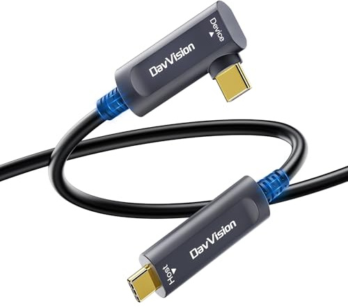DavVision Câble Optique USB-C à Angle Droit 10Gbps 10M/33 FT, Câble Actif USB 3.2 Gen2, Ultra-Fin et Longue Portée pour Solutions Professionnelles, Caméra Logitech 4K, VR/AR, Conférence Vidéo