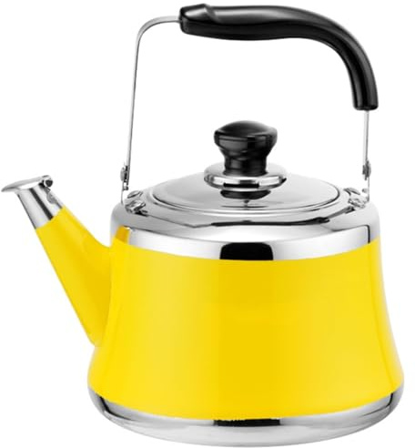 Cute Tea Kettle Stovetop with Infuser, Food Grade Stainless Steel Teapot, Hot Water Fast to Boil, Cool Touch Folding, Whistling(Yellow,1.5L)