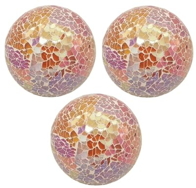 perfk 3x Mosaic Sphere Balls Bowl Fillers Diameter 8 cm Desktop Ornament Decorative Glass Ball for Vases Indoor Shelf Fireplace, Style A