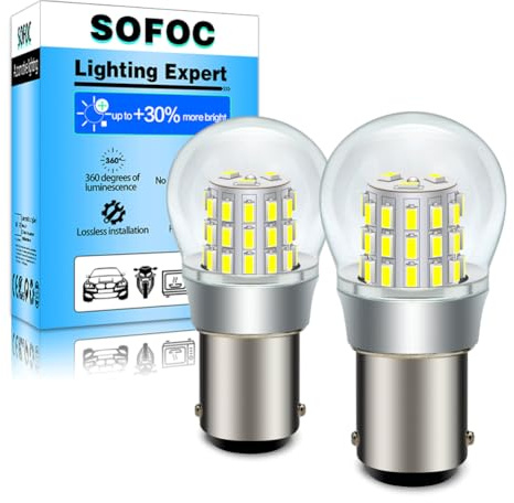 SOFOC BA15D Lampadina LED 48V DC Bianco Luce Retromarcia DRL Luce Soffitto Per Auto Camper RV Barca ecc. 3014 39SMD 1000Lm Più Luminosa 2Pcs