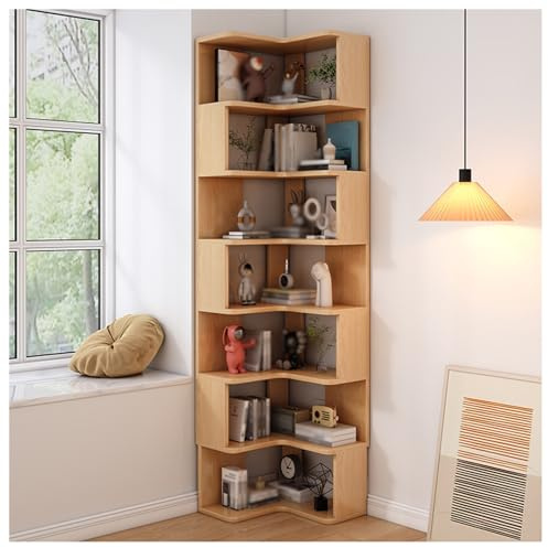 Corner Bookshelf, 7-Shelf nizer with Dividers, Space-Saving Storage Rack for Small Rooms, Home Office, Living Room, White Etagere Display Shelf
