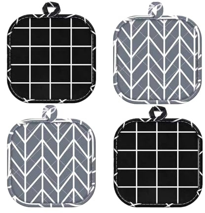 4 Stück Topflappen Baumwolle, Topflappen Aus Baumwolle, 17x17 cm Topflappens Set Grau und Schwarz, Pot Holder für Küche Kochen Backen, Küchenzubehör