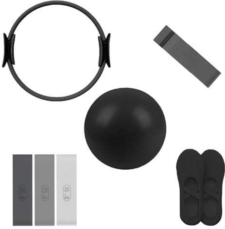 Generisch Pilates Set, 14 Magic Circle, Long & Loop Resistance Bands, Soft Pilates Ball, Grip Socks,Puller, Home Workout Equipment for Women & Beginners to Tone, Flexibility & Core Strength