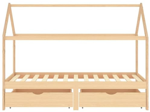 Gecheer Pine Wood Kids Bed Frame with Drawers & Playhouse Design, 90x200cm Mattress Size - Ideal for Play & Sleep Model322138