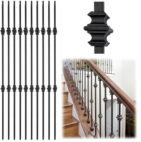 Lot de 20 balustres de terrasse en fer forgé – Double articulation de 111,8 cm – Lot de 20 broches d'escalier rectangulaires creuses pour balustrade et porche – Solution durable pour garde-corps