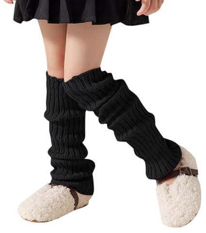 Generisch Calentadores de piernas para niños, calentadores de piernas de punto, calcetines sueltos, calentadores de piernas altas para niñas, Negro , Talla única
