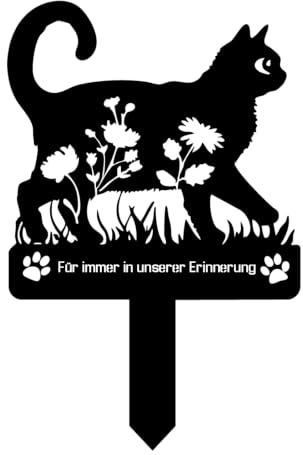 Dexlyn Grabstecker Katze Metall - Wetterfester Grabschmuck & Gedenktafel | Rostfreier Gartenstecker für Draußen. Elegante Grabdekoration & liebevolles Andenken für Katzenbesitzer, Schwarz