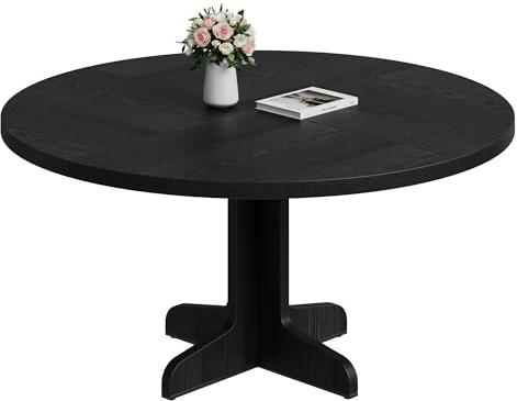 OPULENTHOME Runder Tisch, 120 cm, runder Esstisch, Holz, Küchentisch für 4 bis 6 Personen, mit stabilem Sockel, für Esszimmer und Wohnzimmer, grau