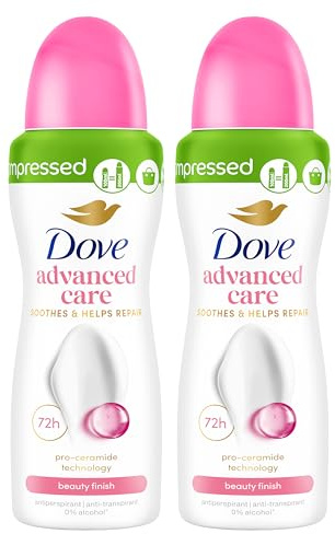 DOVE Déodorant Anti-transpirant Spray Compressé Beauty Finish 2x100ml | Apaise & Aide à réparer après le rasage, Protection 72h, Soin Pro-Céramide et Acide Hyaluronique, Peta Cruelty-Free & Vegan