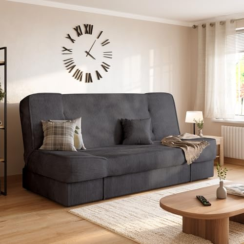 BROMARKT Schlafsofa mit Bettkasten und Schlaffunktion 190x115cm Dunkelgrau | Sofabett mit 1 Kissen Stauraum Klappbare Schlafcouch Couch Sofa für Wohnzimmer Wohnlandschaft Sofabed Klappcouch TOLIA