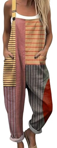 Salopette Femme fluide generic, Combinaison en lin Ample et Décontracté Femme avec Bretelles Réglables et Poches, Salopette de Travail Ete Fluide chic, Pantalon Imprimé spaghetti Grande Taille