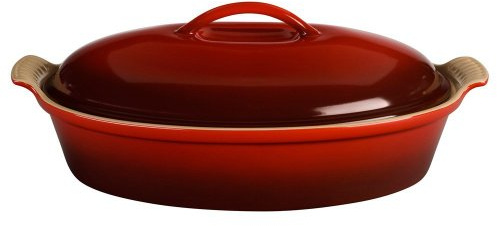 Le Creuset Faitout ovale en céramique avec couvercle Rouge cerise 35,6 cm