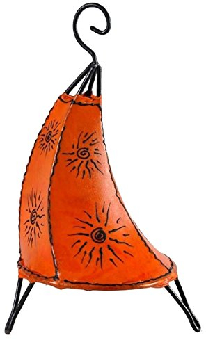 Simandra Lampada orientale da terra, lampada marocchina, in pelle, lampada da tavolo, lampada da terra Orient Tissir sole, 40 cm, colore arancione