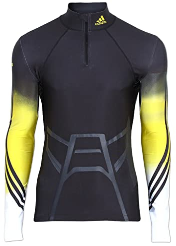 adidas Herren Biathlon Race Oberteil Top Langlauf Running Skisport DSV (schwarz-gelb-weiß, D5 (48) M)