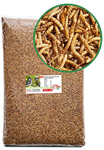 Paul´s Mühle Mehlwürmer getrocknet, Proteinreiche Würmer für Igel, Hamster, Teichfische und Vögel, 1 kg