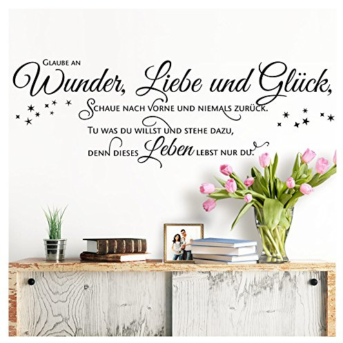 Grandora Wandtattoo Spruch Glaube an Wunder Liebe und Glück I schwarz (BxH) 130 x 41 cm I Wohnzimmer Flur Sticker Aufkleber Wandsticker Wandaufkleber W5393