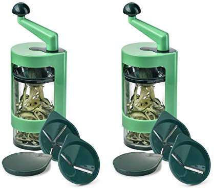 Genius Super Julietti Spiralschneider zum Gemüse schneiden – Gemüsespaghetti, Spiralen und Julienne (2 Stück), Grün