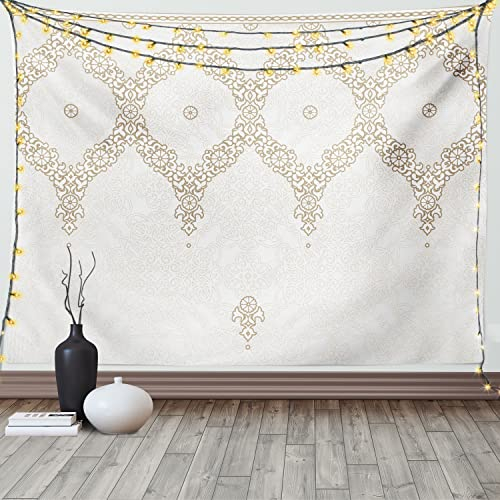 ABAKUHAUS marokkanisch Wandteppich, Eastern Element Creme aus Weiches Mikrofaser Stoff Waschbar ohne Verblassen Digitaldruck, 150 x 110 cm, Kamel Weiß