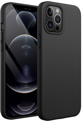 JETech Silikon Hülle für iPhone 12 Pro Max, Schwarz | Seidig Weiches Gefühl, Stoßschutz, Kratzfest, Mikrofaser-Innenfutter