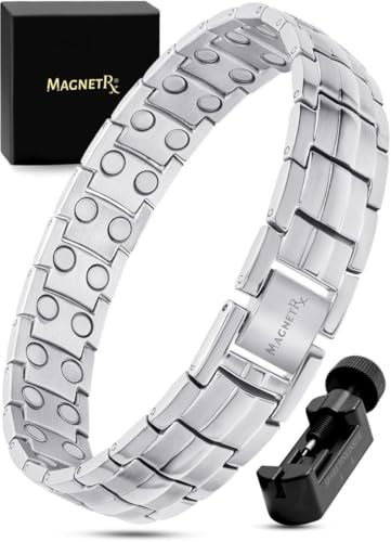 MagnetRX® Pulsera Magnética Ultrarresistente - Brazaletes de Acero Inoxidable para Hombres – Pulsera de Longitud Ajustable con Herramienta de Medición para un Ajuste Perfecto (Plateada)
