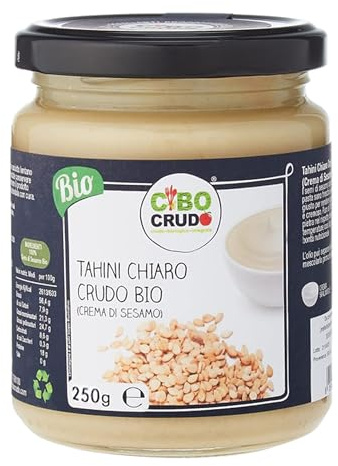 Cibocrudo Tahini Chiaro di Semi di Sesamo Neutri, Crudo Bio Integrale al 100%, Senza Glutine, Salsa Tahina per Hummus di Ceci, Sapore Dolce – 180 gr