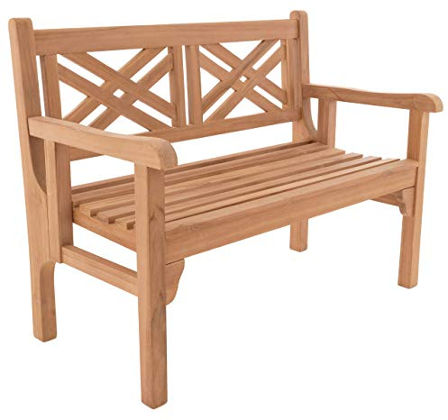 Nexos Trading DIVERO 2-Sitzer Gartenbank Savona aus Teakholz - klappbar - 120x61x91 - Reine Handarbeit – Farbe: Braun