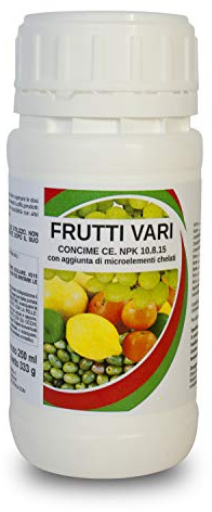 Concime Frutti Vari bioA.L.T Liquido con Azoto Fosforo Potassio e aggiunta di Microelementi Chelati Fertilizzante per Giardino e Orto Migliora la Crescita della pianta e dei frutti 250ml