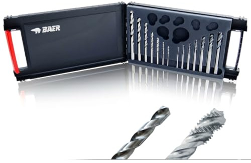 BAER Gewindeschneider Set M3 - M12 HSSG: Maschinengewindebohrer Sackloch + Kernlochbohrer - Gewindebohrer und Spiralbohrer im Set - Sacklochgewindebohrer